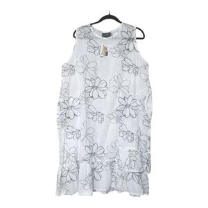 Zumi Womens Sleeveless Tiered Dress L/XL White & Black Floral Semi-Sheer CoverUp